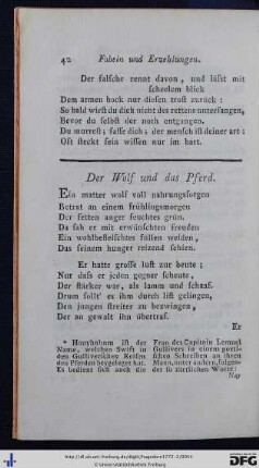 Der Wolf und das Pferd - Die Natter und der Aal.