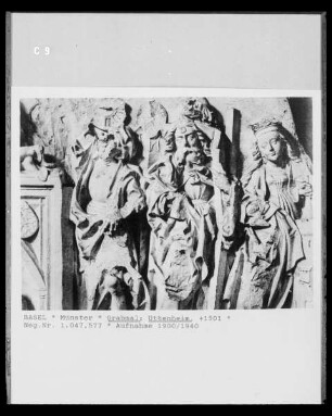 Grabmal des Wolfgang von Utenheim: Detail der Kreuzigungsszene mit den Heiligen Andreas und Barbara
