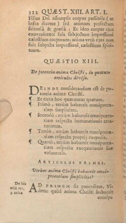 Quaestio XIII. De potentia animae Christi, in quatuor articulos divisa.