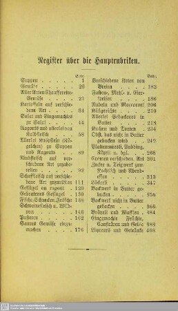 Register über die Hauptrubriken