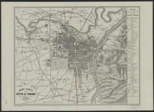 Stadtplan von Turin, Italien, 1:10 500, Lithographie, 1869