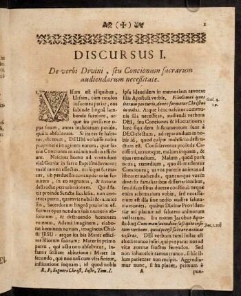 1-12, Discursus I. De verbi Divini, seu Concionum sacrarum audiendarum neceßitate.