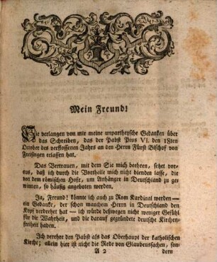 Betrachtungen über das Schreiben des Pabsts Pii VI. an den Herrn Fürst Bischof von Freisingen vom 18ten October 1786.