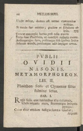 Lib. II. Phaethon Solis et Clymenae filius fulmine ictus