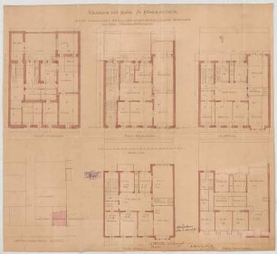 Thiersch, Friedrich von; München, Türkenstr.; Haus Neresheimer - Lageplan, Grundriss Keller, Grundriss EG,Grundriss 1. OG, Grundriss 2. OG, Grundriss 3. OG, Grundriss DG