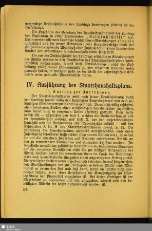 IV. Ausführung des Staatshaushaltsplans