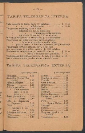 Tarifa telegráfica interna