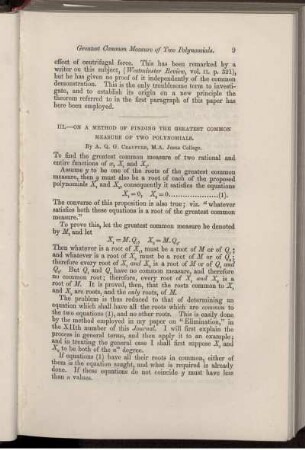 III. On a method of finding the greatest common measure of two polynomials.