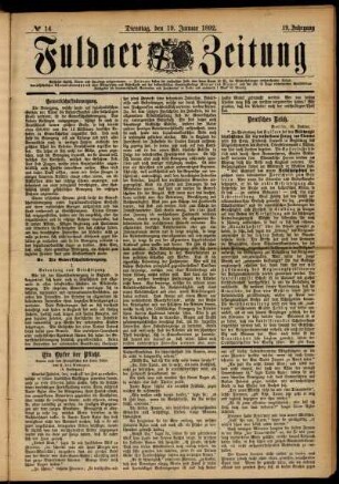 Ausgabe vom Dienstag, den 19. Januar 1892.