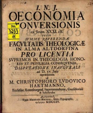 Oeconomia conversionis : ex Jerem. XXXI. 18