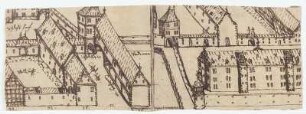 Melsungen, Landgrafenschloss und Kasseler Tor von Südosten (recto, links), Landgrafenschloss von Norden (recto, rechts), Namensliste (verso)