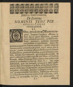 Jehova Fortunante. De Externa Nominis Jesu Per Genuflexione Veneratione.