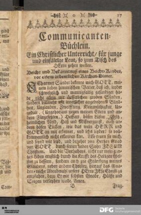 Communicanten-Büchlein.
