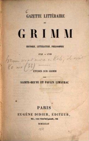 Gazette littéraire de Grimm : Histoire, littérature, philosophie, 1753 - 1790