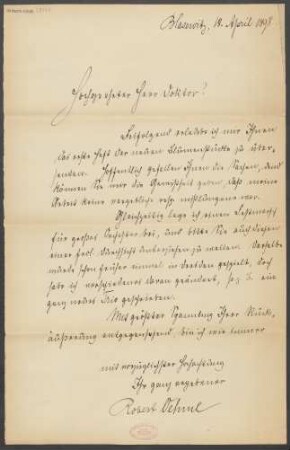 Brief an B. Schott's Söhne : 18.04.1898