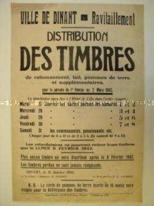 Maueranschlag für das besetzte Belgien mit der Verordnung über die Verteilung der Lebensmittelkarten (einsprachig)