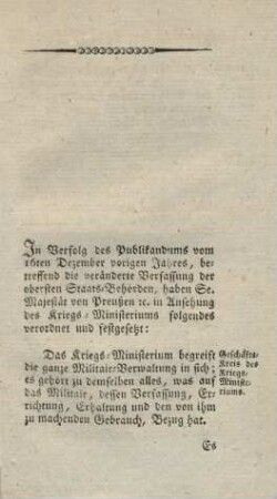 Publikandum betreffend die äussern Verhältnisse des Kriegs-Ministeriums oder des Kriegs-Departements.