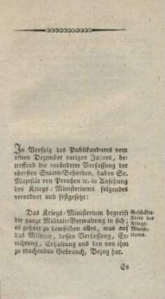Publikandum betreffend die äussern Verhältnisse des Kriegs-Ministeriums oder des Kriegs-Departements.