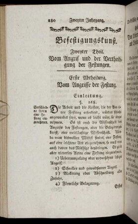 Befestigungskunst. Zweyter Theil. Vom Angrif und der Vertheidigung der Festungen.