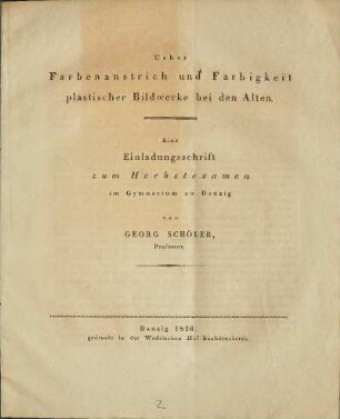 1826, Herbst: Einladungsschrift zum ...-Examen im Gymnasium zu Danzig
