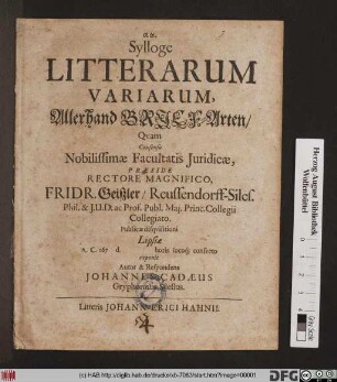 Sylloge Litterarum Variarum, Allerhand Brief-Arten
