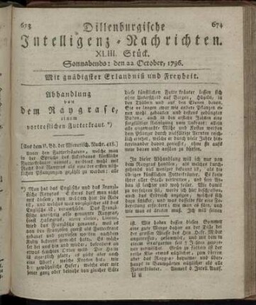 XLIII. Stück. Sonnabends: den 22. October 1796.