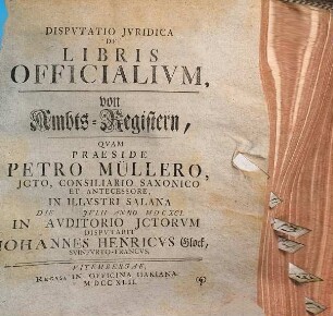 Dispvtatio Jvridica De Libris Officialivm : = Von Ambts-Registern
