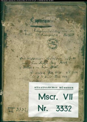 Kopiar der Rentenbriefe des Fraterhauses in Herford