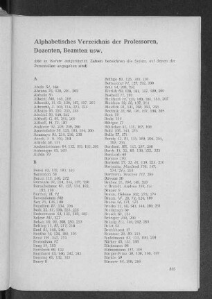 Alphabetisches Verzeichnis der Professoren, Dozenten, Beamten usw.