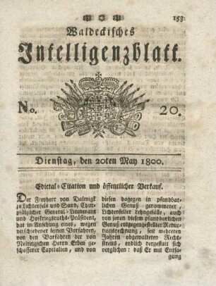No. 20, Dienstag, den 20ten May 1800