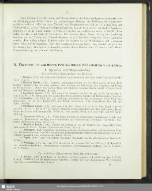 II. Übersicht des von Ostern 1886 bis Ostern 1887 erteilten Unterrichts
