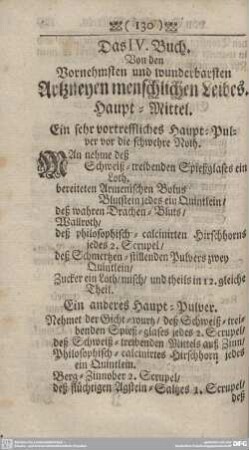 Das IV. Buch. Von den Vornehmsten und wunderbarsten Artzneyen menschlichen Leibes.
