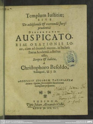 Templum Iustitiae, sive de addiscenda et exercenda iurisprudentia dissertatio