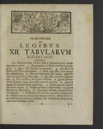 Praeliminaris de legibus XII. tabularum Dissertatio.