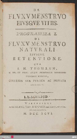 De Flvxv Menstrvo Natvrali Eivsqve Retentione ; Programma I