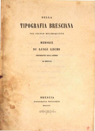 Della tipografia Bresciana nel secolo decimoquinto