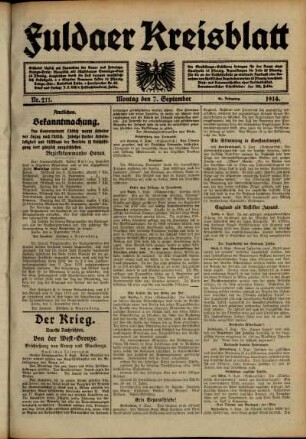 Ausgabe vom Montag, den 07. September 1914.