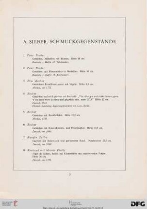 Silber, Schmuckgegenstände (Nr. 1-149)
