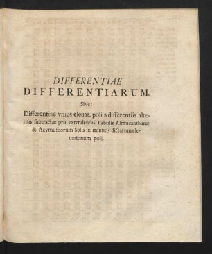Differentiae Differentiarum. Sive: Differentiae unius eleuat. poli ... dictarum eleuationum poli.