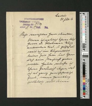 Brief von Prof. Schubart an Prof. Dr. Münzel, Hamburg