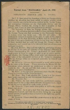 Extract from "Hansard", April 29, 1918