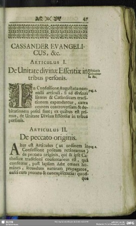 Cassander Evangelicus, &c.