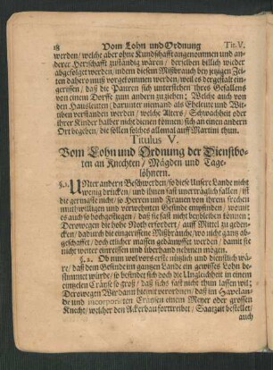 Titulus V. Vom Lohn und Ordnung der Dienstboten an Knechten/ Mägden und Tagelöhnern.