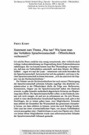Statement zum Thema „Was tun? Wie kann man das Verhältnis Sprachwissenschaft – Öffentlichkeit verbessern?". Podiumsdiskussion