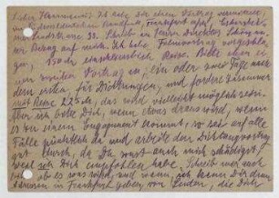 Postkarte von Kurt Schwitters an Raoul Hausmann. [Poststempel: Poppenhausen (Bz. Cassel)]