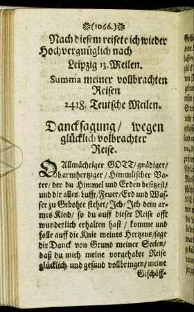 Dancksagung/ wegen glücklich volbrachter Reise.