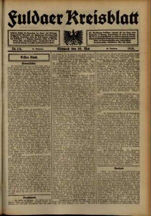 Erste Ausgabe vom Mittwoch, den 20. Mai 1914.