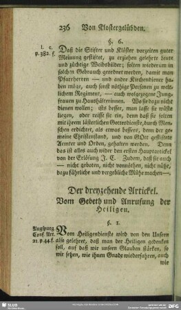 Der dreyzehende Artickel. Vom Gebeth und Anrufung der Heiligen
