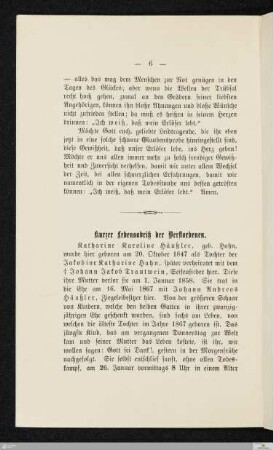 Kurzer Lebensabriß der Verstorbenen