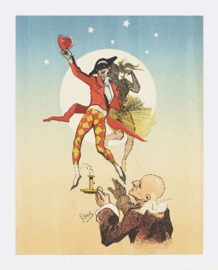 Lulu und ein Clown tanzen vor dem Mond, Frontispiz aus: Félicien Champsaur, "Lulu. Pantomime en un acte", Paris